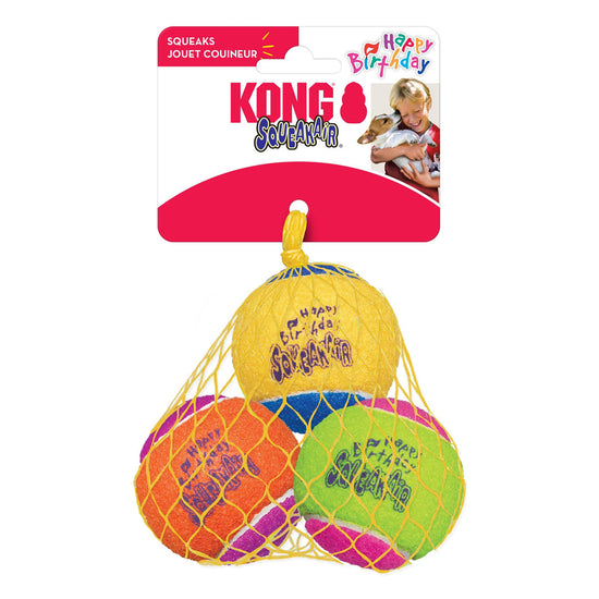 KONG Air Dog Squeaker Dog Toy Birthday Balls Assorted 1ea/3 pk, MD for your Pet Dog with Pet Store X.