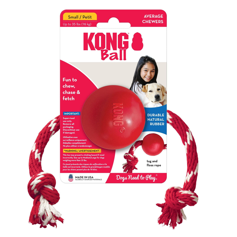 KONG Ball with Rope Dog Toy Red 1ea/SM - Pet Store X