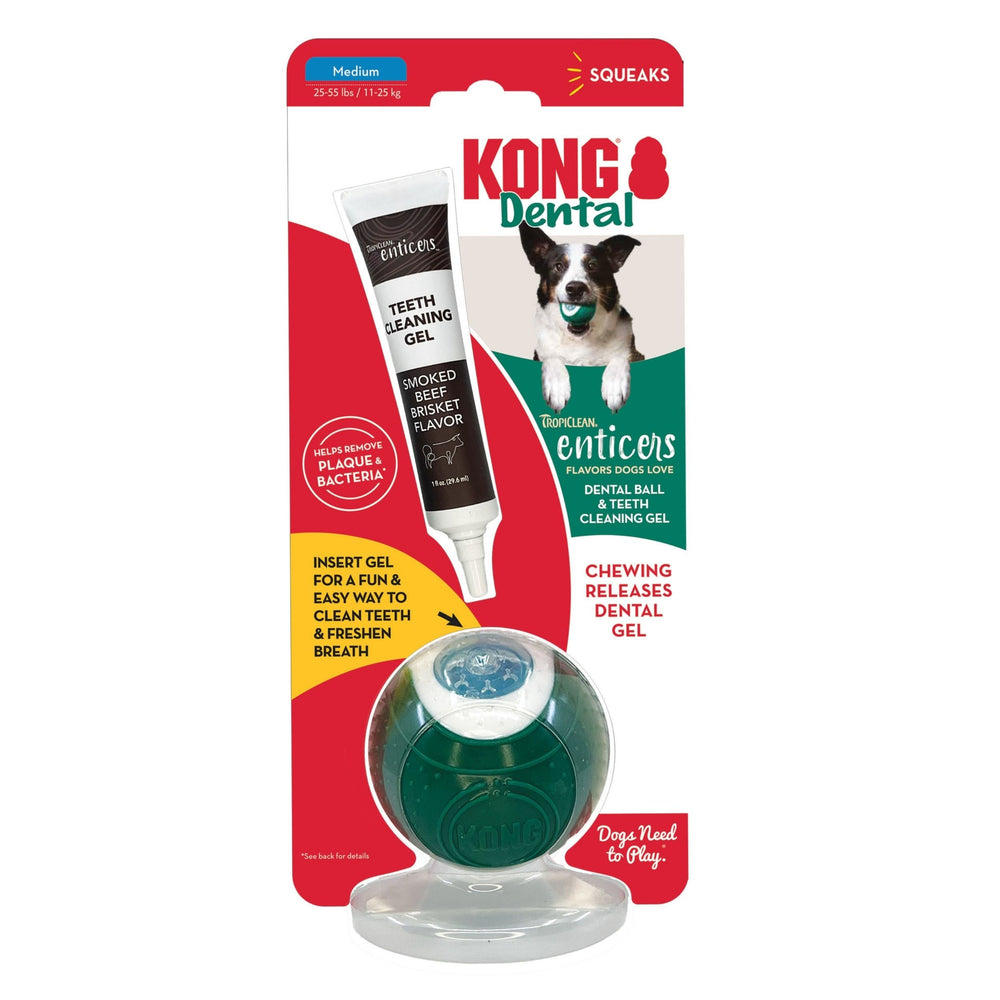 KONG Dental Ball w/Tropiclean Enticer Teeth Cleaning Gel Honey Chicken 1ea/MD, 1 oz - Pet Store X