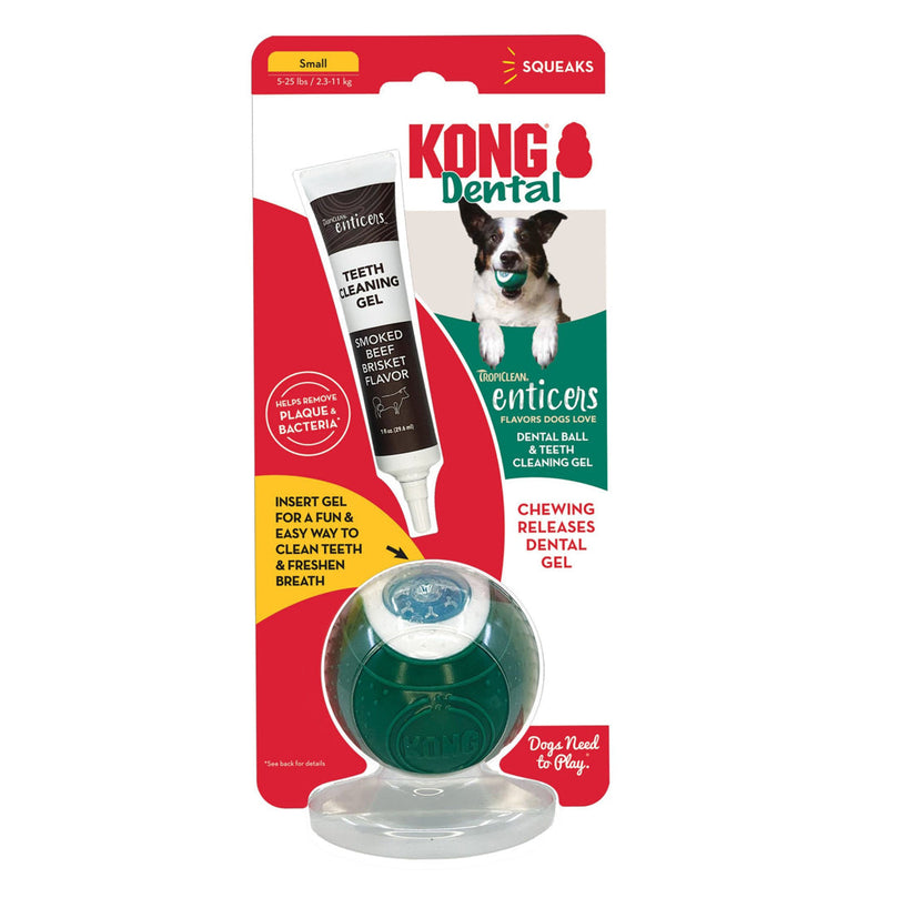 KONG Dental Ball w/Tropiclean Enticer Teeth Cleaning Gel Honey Chicken 1ea/SM, 1 oz - Pet Store X