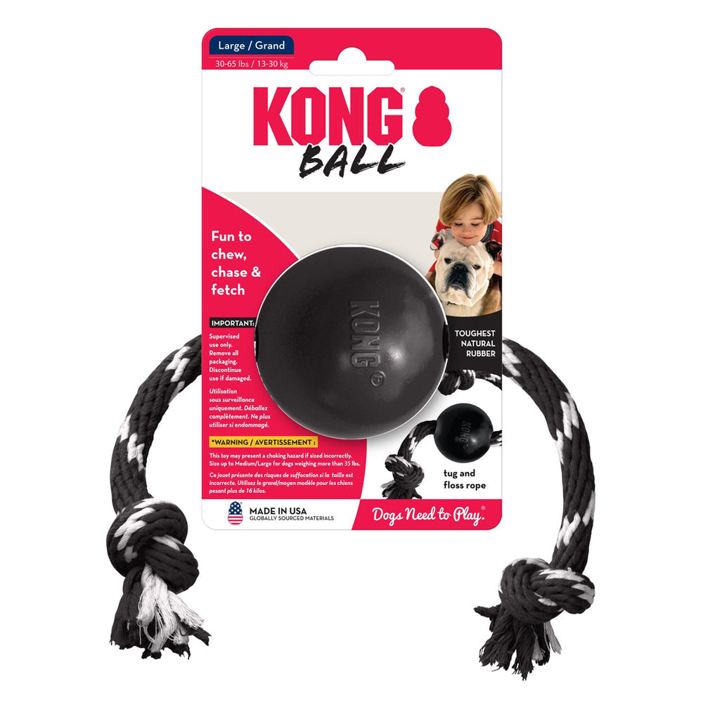 KONG Extreme Ball with Rope Dog Toy Black/White 1ea/LG - Pet Store X