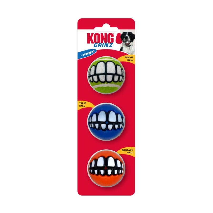 KONG Grinz by Rogz Variety Ball Dog Toys 1ea/SM, 3 pk for your Pet Dog with Pet Store X.