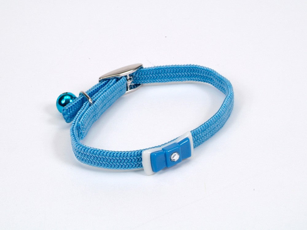 Lil Pals Elasticized Safety Kitten Collar with Jeweled Bow Light Blue 3-8 in x 8 in - Pet Store X