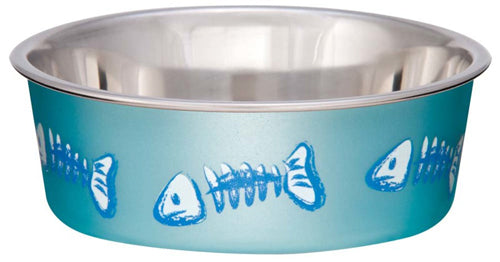 Loving Pets Bella Designer Fish Skeleton Cat Dish Metallic Ocean Blue 1ea/XS - Pet Store X