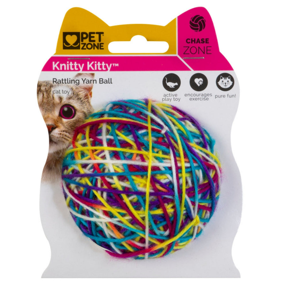 Pet Zone Products Knitty Kitty Rattle Yarn Ball Cat Toy SM (2 pack) - Pet Store X