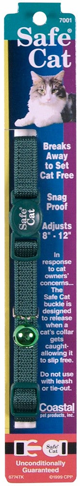 Safe Cat Adjustable Snag-Proof Nylon Breakaway Collar Hunter Green 3-8 in x 8-12 in - Pet Store X