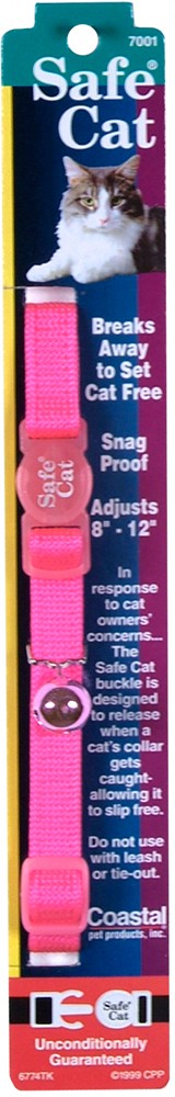 Safe Cat Adjustable Snag-Proof Nylon Breakaway Collar Neon Pink 3-8 in x 8-12 in - Pet Store X