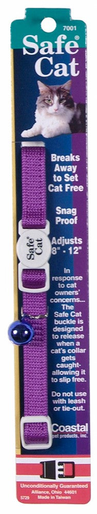 Safe Cat Adjustable Snag-Proof Nylon Breakaway Collar Purple 3-8 in x 8-12 in - Pet Store X