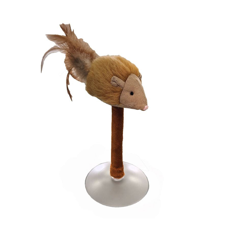 Spot Squeakeeez Mouse On Suction Cup Cat Toy Tan-Brown 7in - Pet Store X