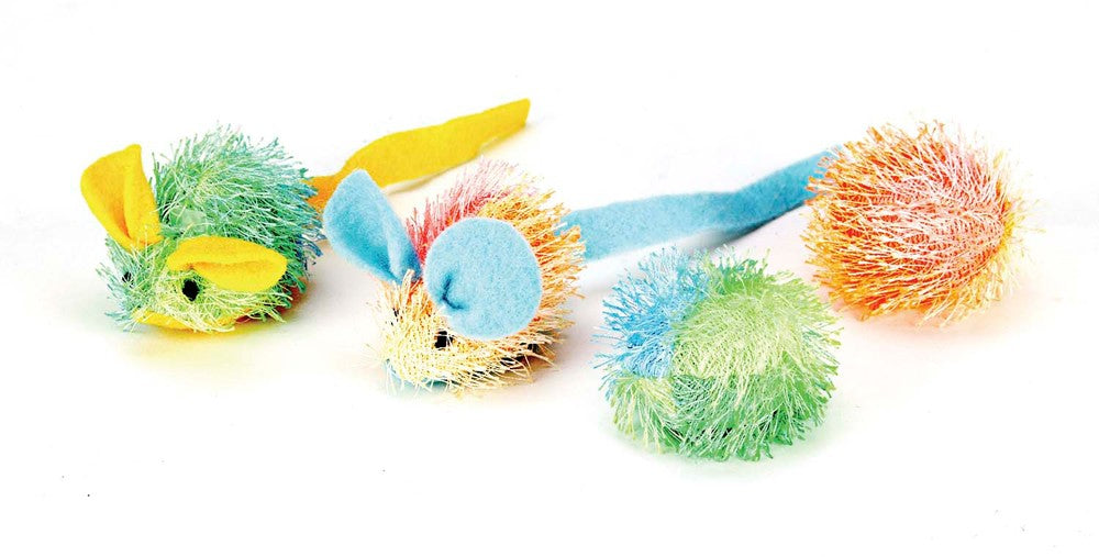 Spot Stringy Mice and Ball Cat Toy with Catnip Assorted 2 in 4 Pack - Pet Store X