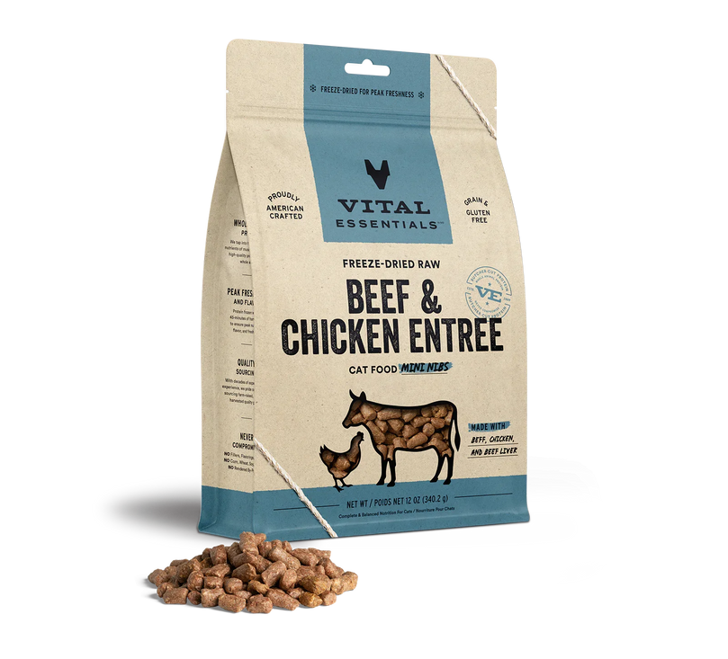 Vital Essentials Cat Freeze Dried Mini Nibs Beef Chicken 12oz. - Pet Store X