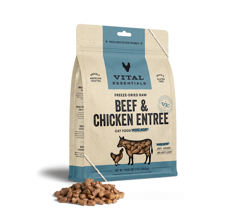 Vital Essentials Cat Freeze Dried Mini Nibs Beef Chicken 8oz. - Pet Store X