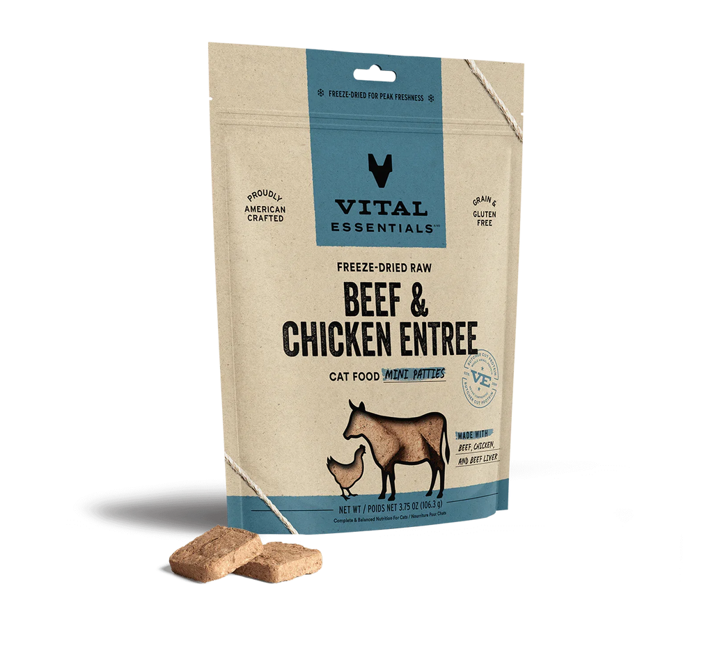 Vital Essentials Cat Freeze Dried Mini Patties Beef Chicken 3.75oz. - Pet Store X