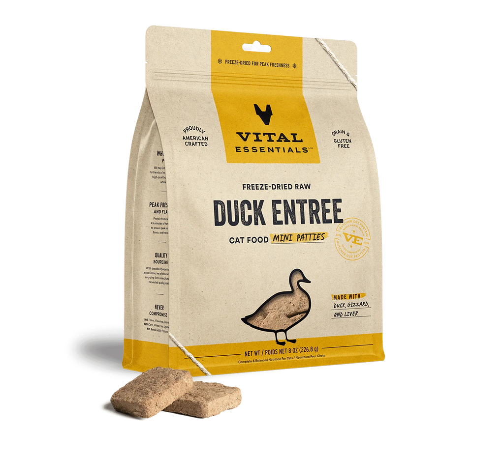 Vital Essentials Cat Freeze Dried Mini Patties Duck 8oz. - Pet Store X