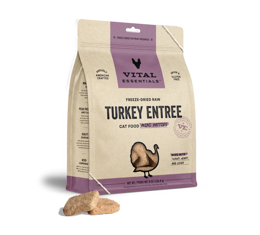 Vital Essentials Cat Freeze Dried Mini Patties Turkey 8oz. - Pet Store X