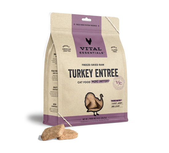 Vital Essentials Cat Freeze Dried Mini Patties Turkey 8oz. - Pet Store X