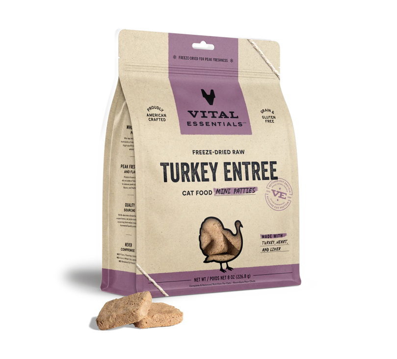 Vital Essentials Cat Freeze Dried Mini Patties Turkey 8oz. - Pet Store X