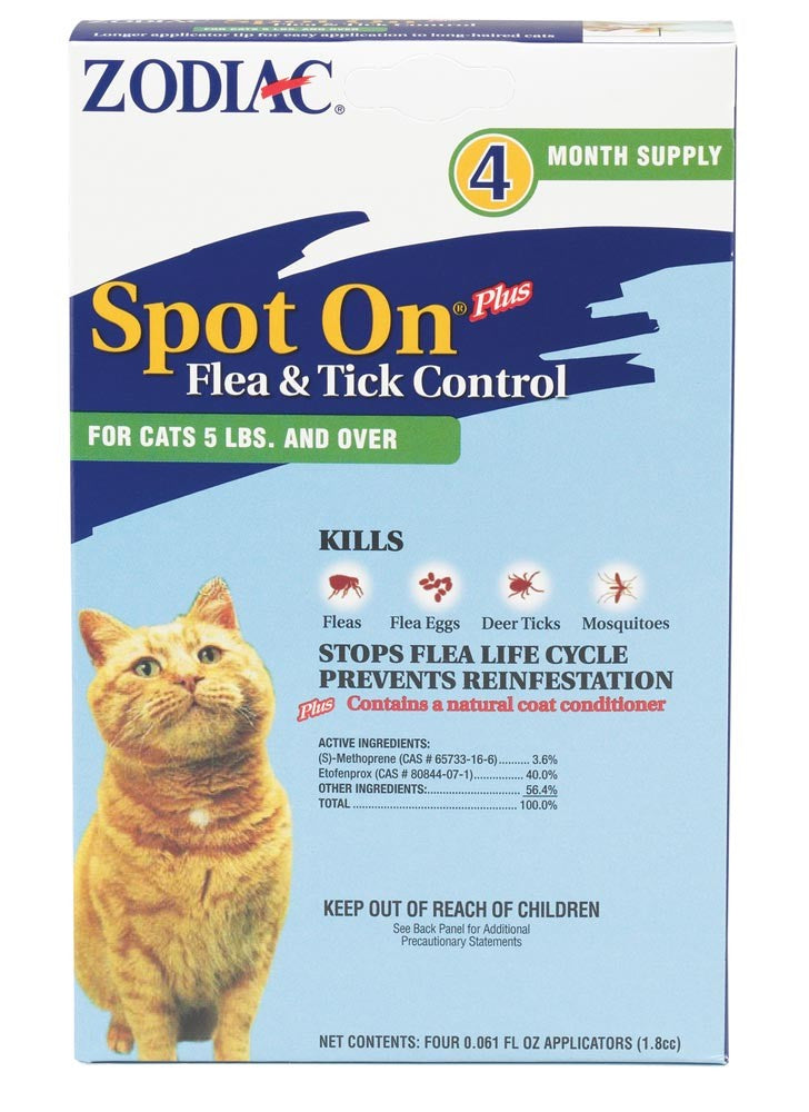 Zodiac Spot On Plus Flea & Tick Control for Cats 1ea/5 Lbs And Over, 4 pk - Pet Store X