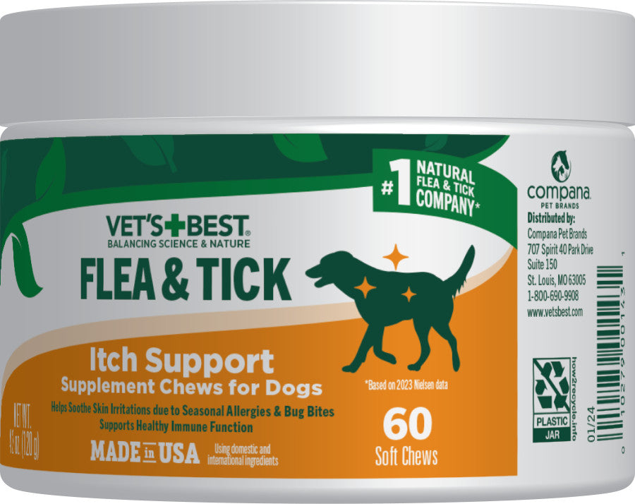 Vet's Best Flea Tick Itch Support Supplement Soft Chews for Dogs 1ea/60 ct