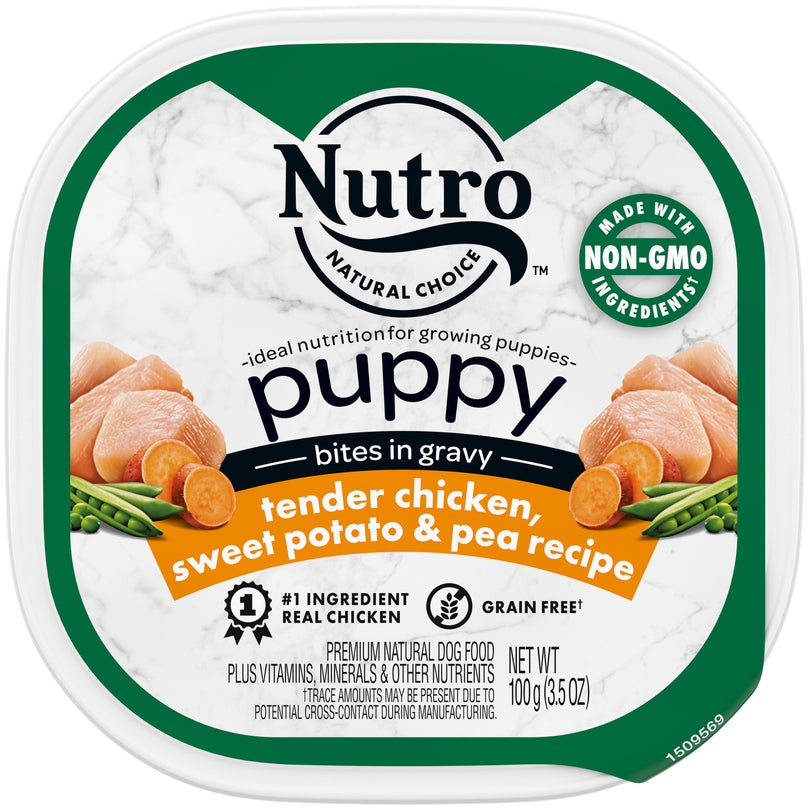 Nutro Products Grain Free Bites in Gravy Puppy Wet Dog Food Tender Chicken, Sweet Potato & Pea 35oz (Case of 24) for your Pet Dog with Pet Store X!