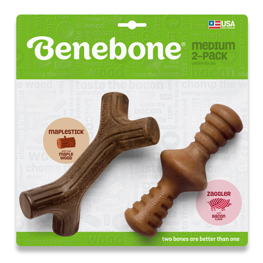 Benebone Stick & Zaggler Dog Chew Toy Bacon, 1ea/MD|2 pk for your Pet Dog with Pet Store X.